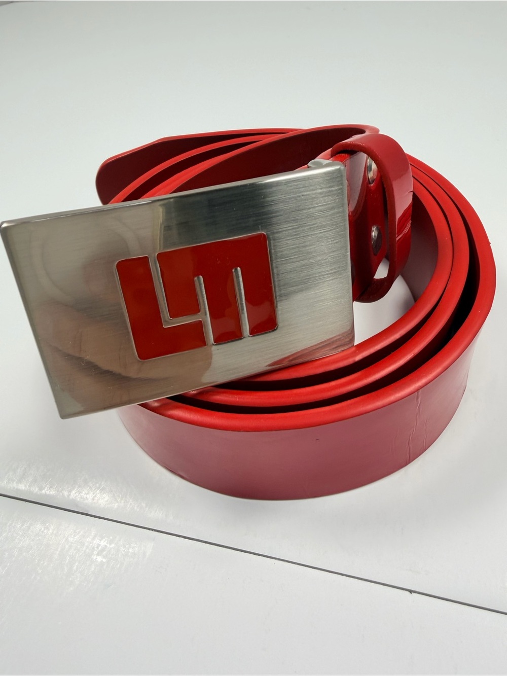 J.Lindeberg Slater Red Men's Leather Belt with Logo Buckle worn once
